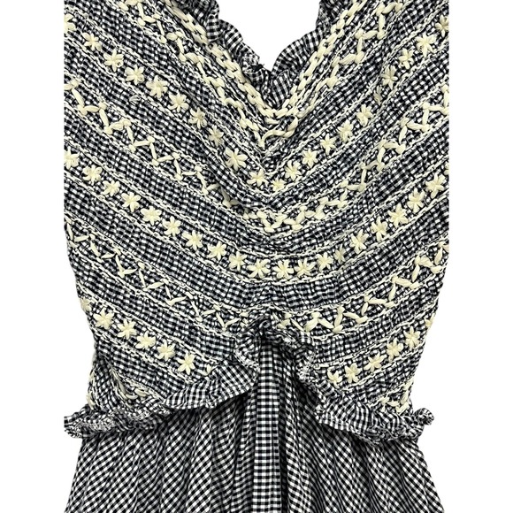 Tach Clothing Dress Womens XS Blue White Gingham Embroidered Cotton Maxi Ruffle - Picture 7 of 14